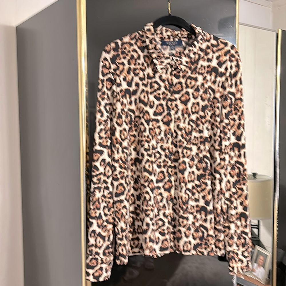Leopard print button down blouse